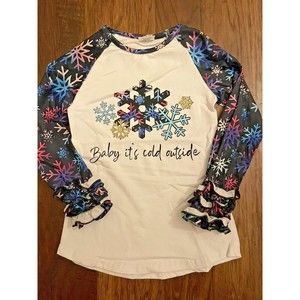 NEW Boutique Baby It's Cold Outside Snowflake  Ruffle Sleeve Size XL (5-6) Shirt